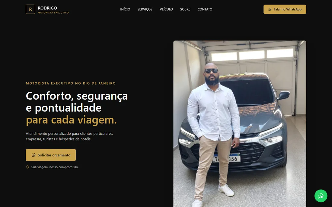 Página inicial do site do Rodrigo Motorista Executivo